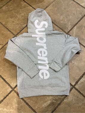 Grey Supreme Satin Applique Hoodie